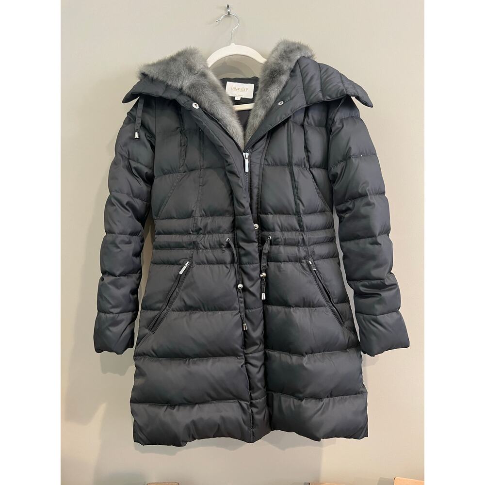 Laundry by Shelli Segal Puffer Coat Jacket w/ Fur Hood & Pockets Gray Small